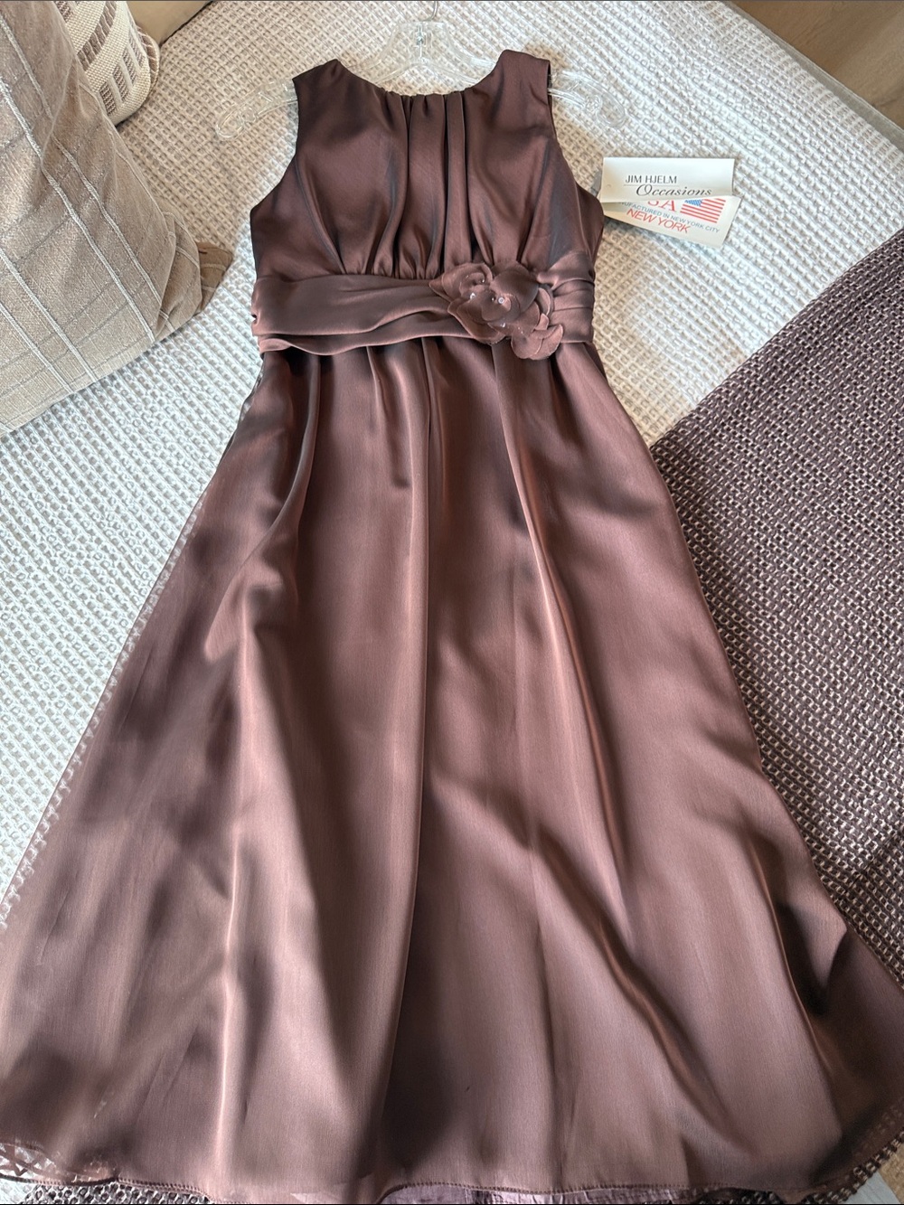 Jim Hjelm Occasions Girls' Chocolate Brown Floral Sash Formal Dress
